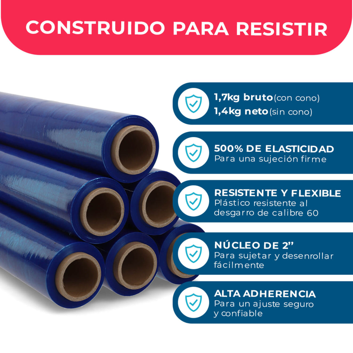 Film Stretch 1,7Kg 350m Azul Pack Mayorista - 6 uds